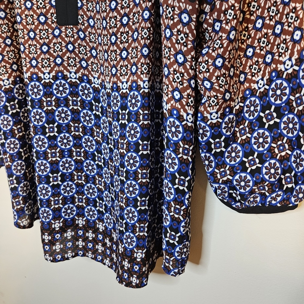 Zac & Rachel Women's Patterned Top Blue Brown Boho Lightweight Tunic Blouse - Picture 3 of 10